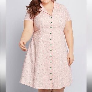 ModCloth Daytime Dynamo Shirt Dress Floral Pink Button Down Cotton Size 18